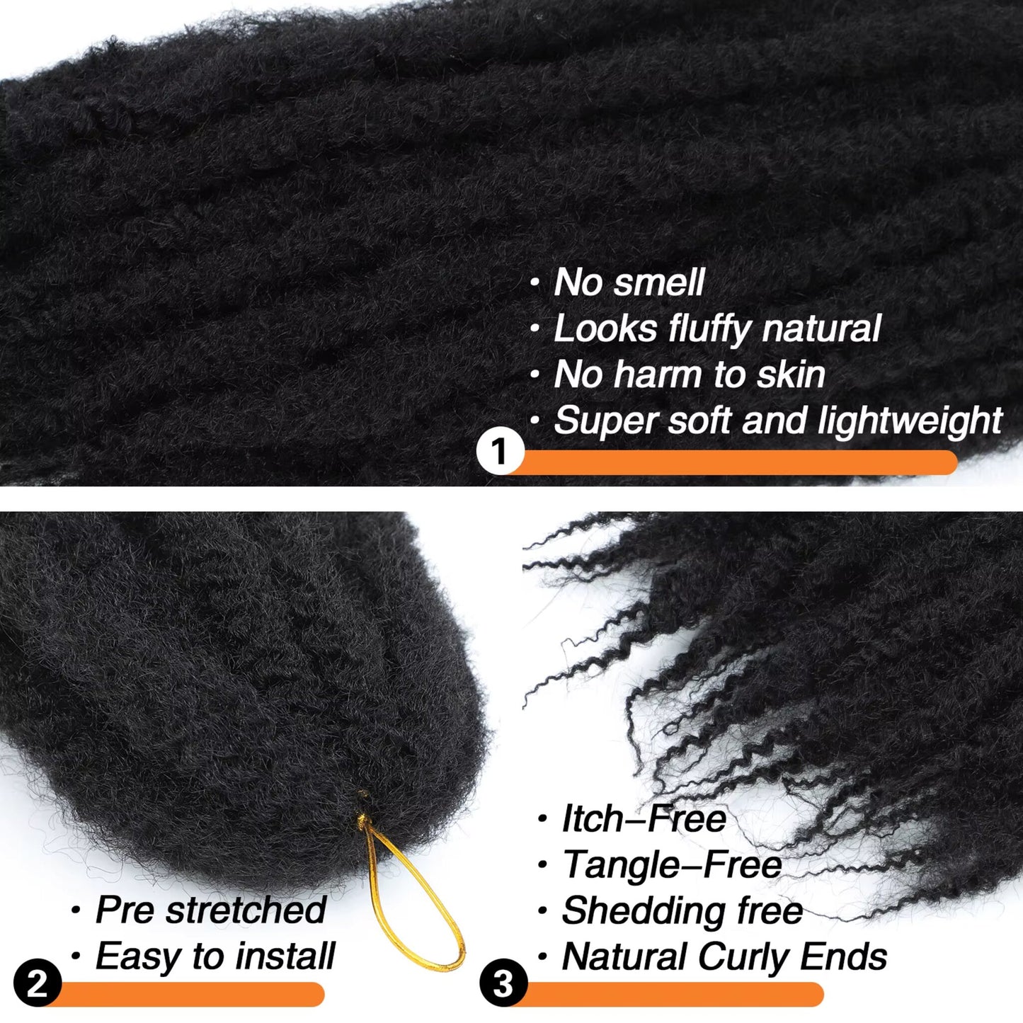 Afro Kinky / Marley Braid Twist Crochet Hair #1B - Black