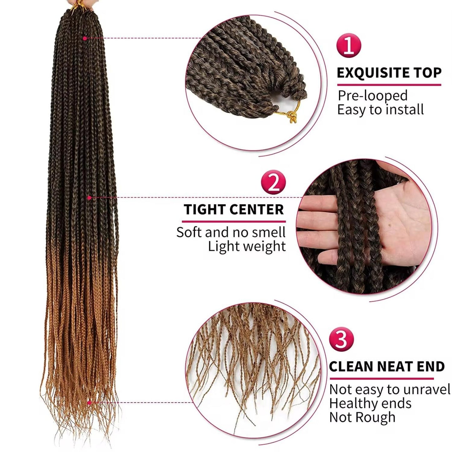 Crochet Box Braids #1B/30 - Ombre: Black / Brown