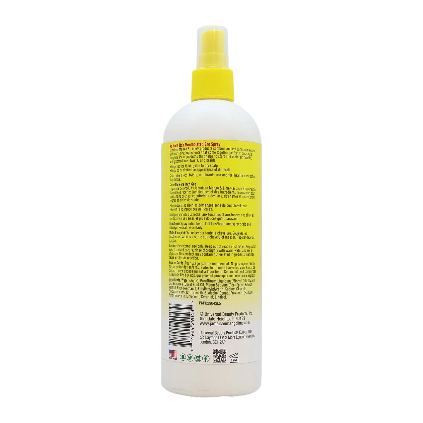 Jamaican Mango & Lime No More Itch Gro Spray Maximum Relief Mentholated 473ml (16oz)