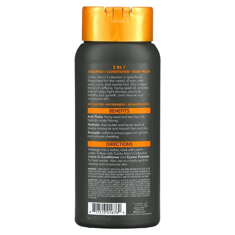 Cantu Men's Collection Shea Butter 3-in-1 Shampoo, Conditioner, Body Wash 400ml (13.5oz)