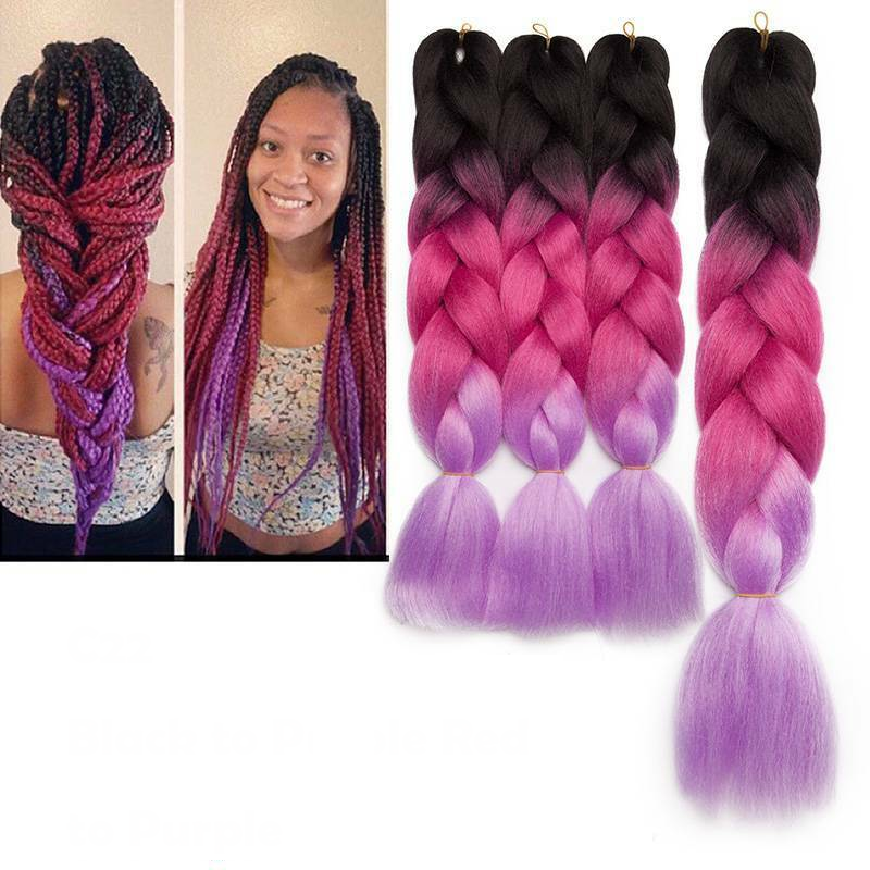 Braiding hair extensions #C22 - Ombre: Black / Dark Pink / Purple