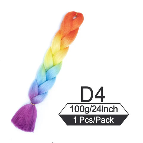 Braiding hair extensions #D4 - Ombre: Red / Yellow / Blue / Purple