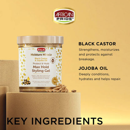 African Pride Moisture Miracle Black Castor & Jojoba Oil Max Hold Styling Gel 510g (18oz)