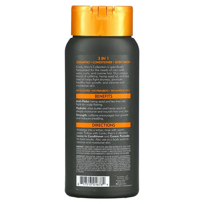 Cantu Men's Collection Shea Butter 3-in-1 Shampoo, Conditioner, Body Wash 400ml (13.5oz)