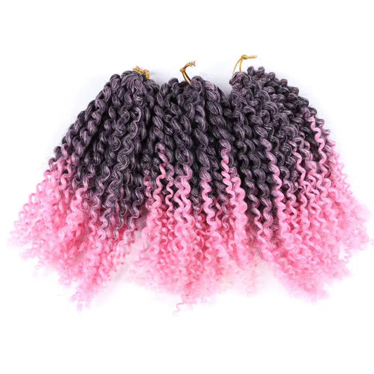 Kinky Curly Marley Bob Crochet Braids #1B/Pink - Ombre: Black / Pink